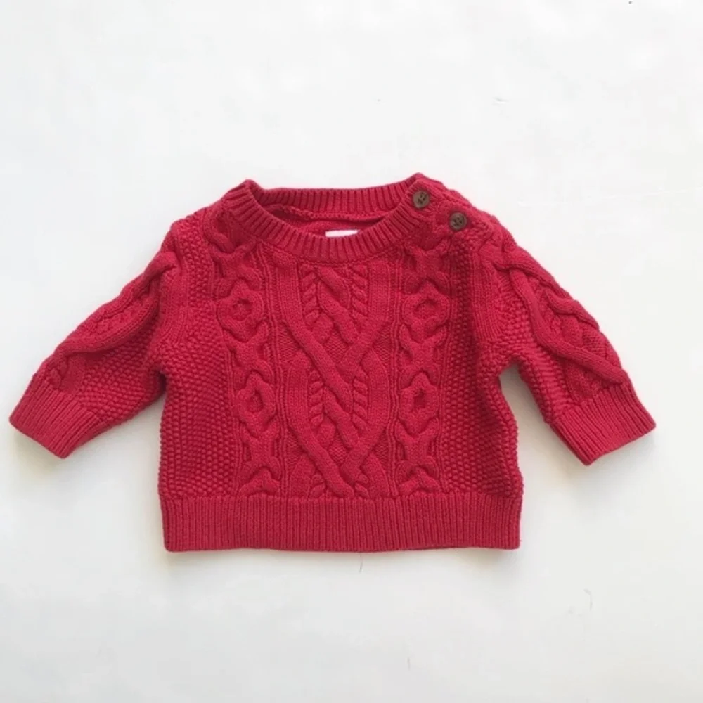 Babygap red cable knit sweater EUC 0-3 months